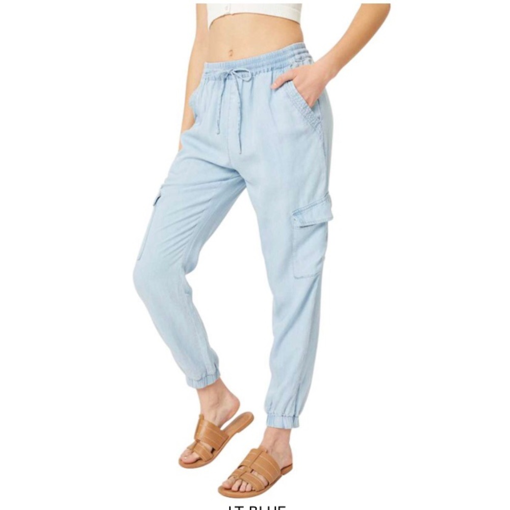NEW! Light Denim Blue Cargo Jogger Pants - Picture 6 of 15